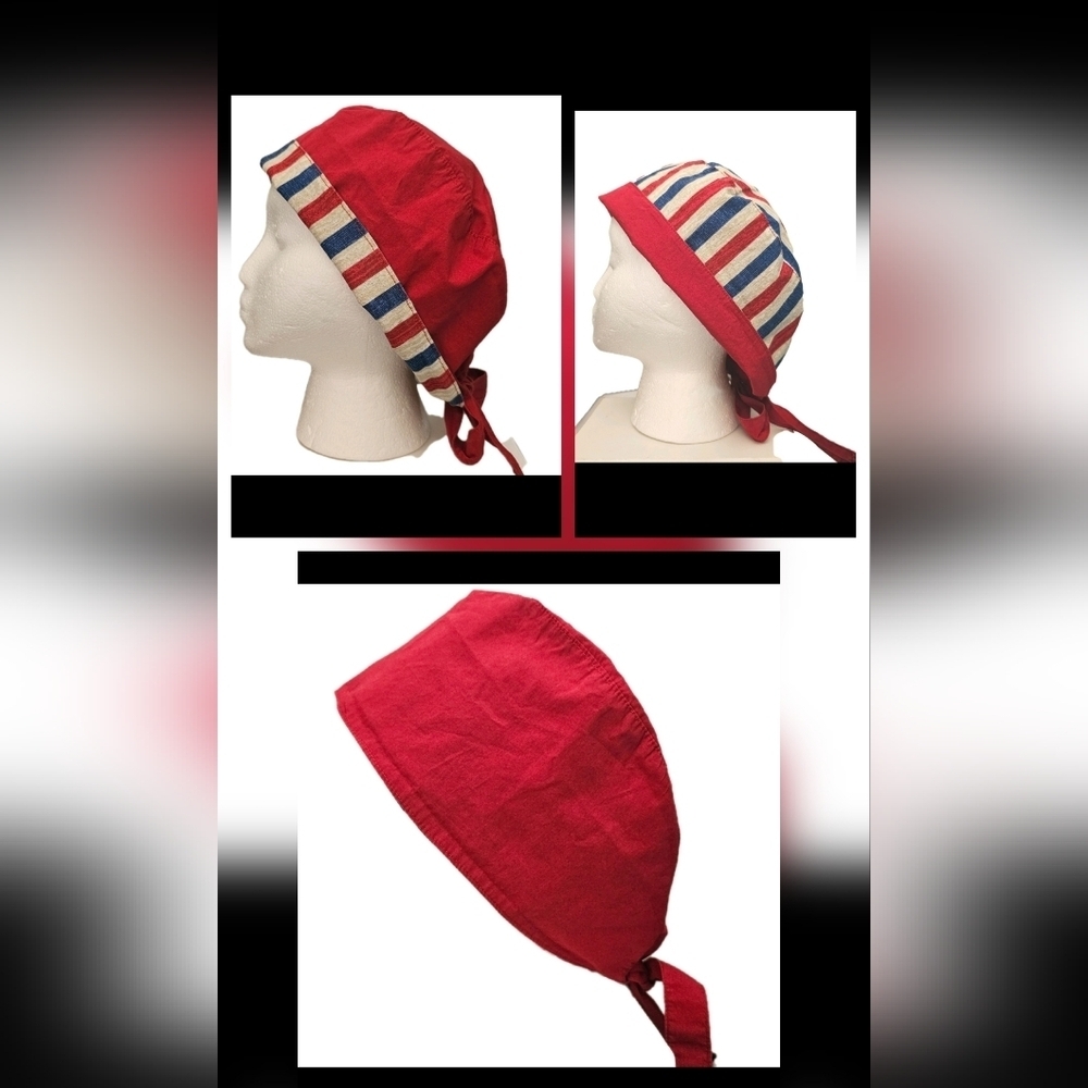 Handmade Unisex Reversible Washable Cotton Stripe Medical Nurse Doctor Scrub Hat